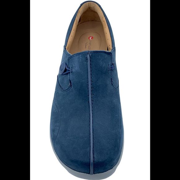 Clarks Unstructured Leather Slip On Shoes Un Loop 2 Walk Navy - Narrow - Picture 3 of 5